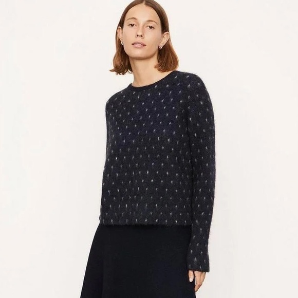 Vince Sweaters - Vince Starry Dot Mohair & Alpaca Blend Crewneck Sweater Navy Blue Medium